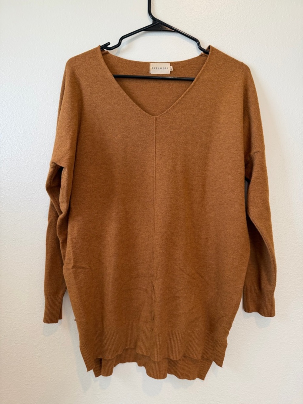 Dreamers V-Neck Longline Sweater - Chestnut